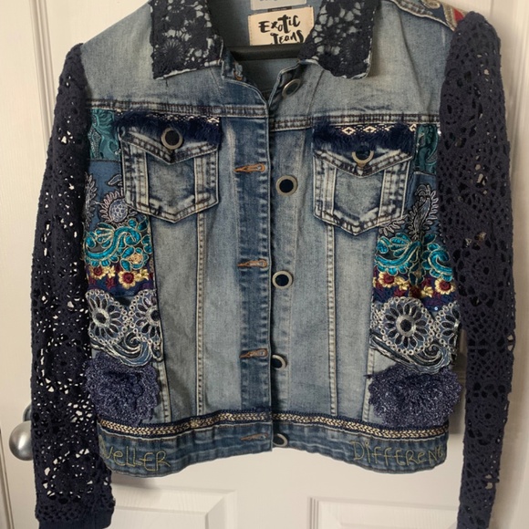 Exotic Jean Jacket Size 38. Length of sleeve 25 1/2” . 20” from back of neck to - Picture 2 of 2
